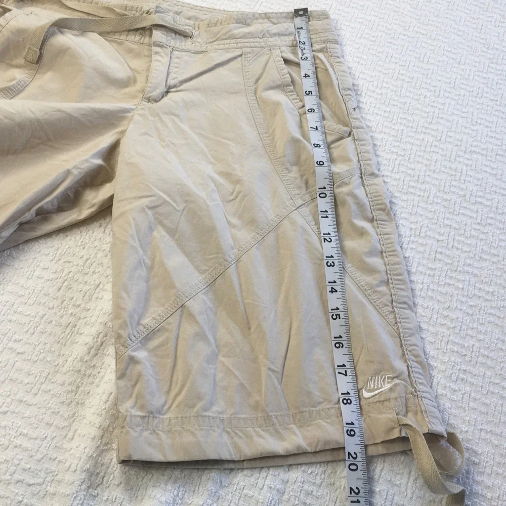 Nike Womens Tan Khaki Shorts Drawstring Sz Small S 4-6 Cotton Blend